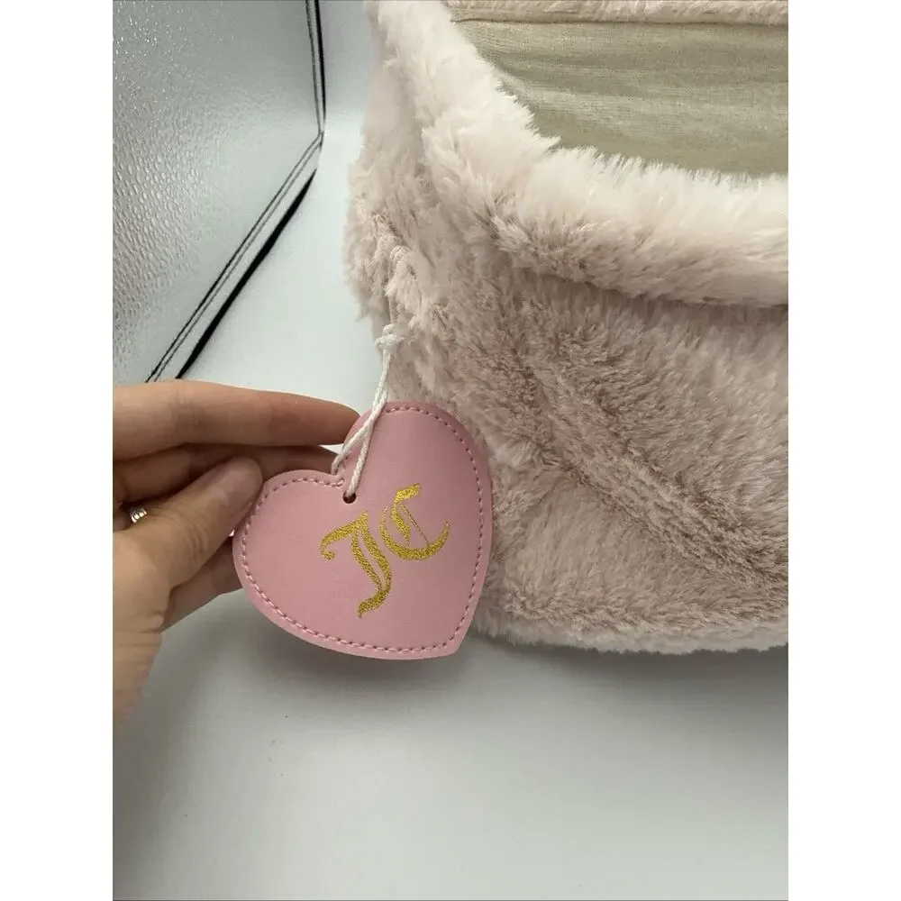Juicy Couture Home Pink Faux Fur Storage Basket Bin Gold Heart NWT